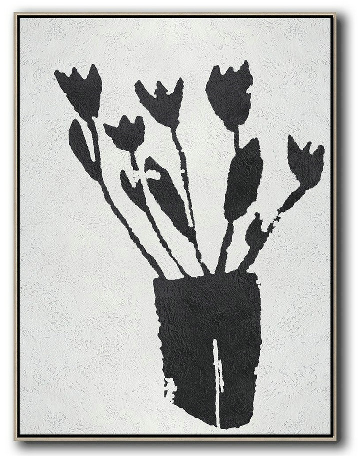 Custom Oil Painting,Black And White Minimal Painting On Canvas - Abstract Painting For Home
